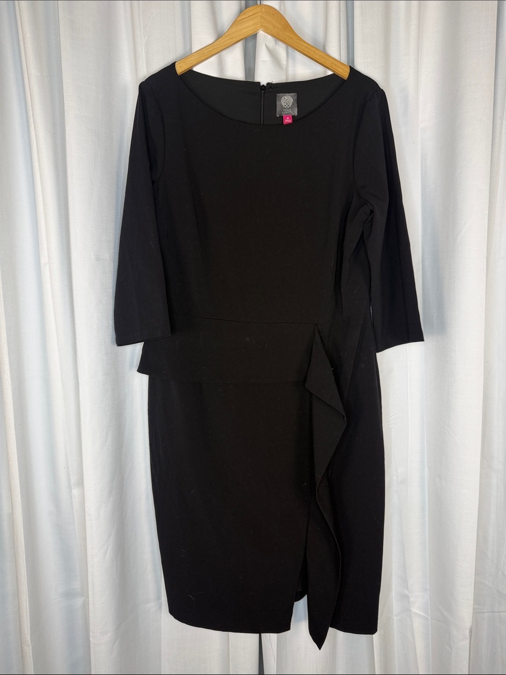 Vince Camuto Black Long Sleeve Sheath Dress with Ruffle Detail